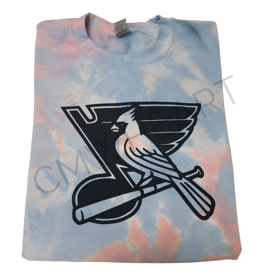 Tie Dye Blues & Cardinals Mashup Crewneck Sweatshirt